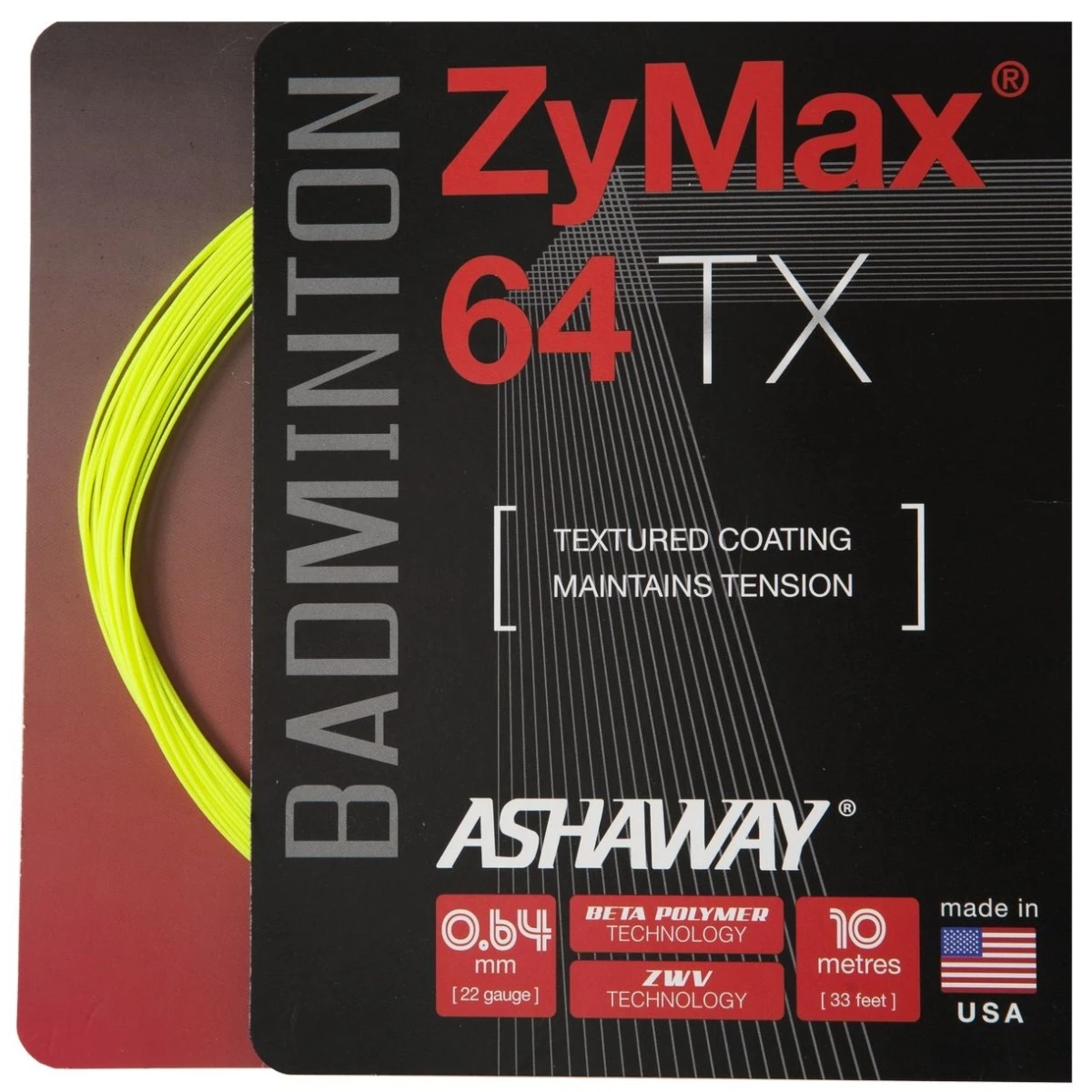 Ashaway Badmintonsaite Zymax 64 TX Gelb 10m Set 1 Ashaway Badmintonsaite Zymax 64 TX Gelb 10m Set