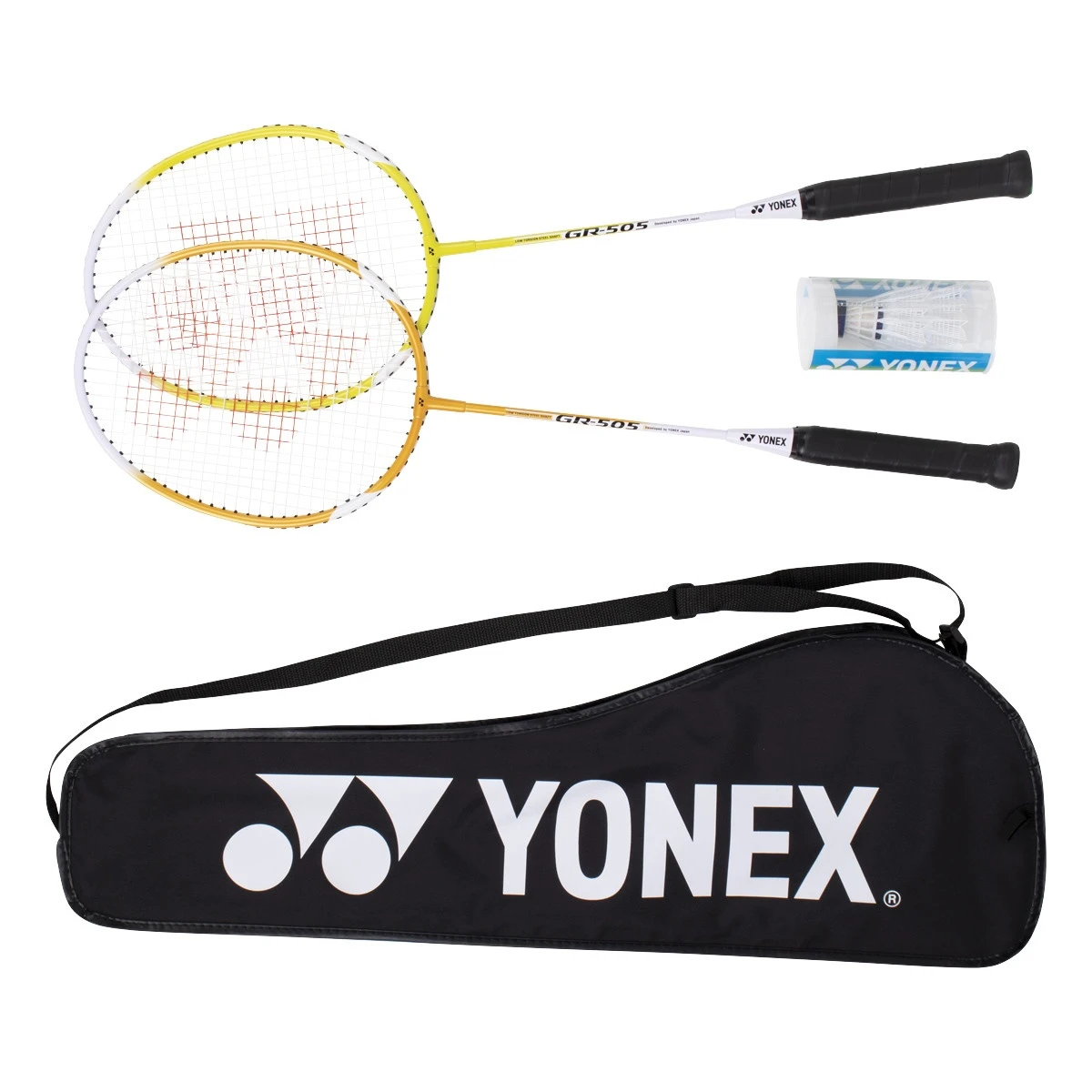 Yonex Federball Schläger-Set GR505 (2 Schläger, 3 Bälle, 1 Tasche) - Besaitet - 1 Yonex Federball Schläger-Set GR505 (2 Schläger, 3 Bälle, 1 Tasche) - Besaitet -